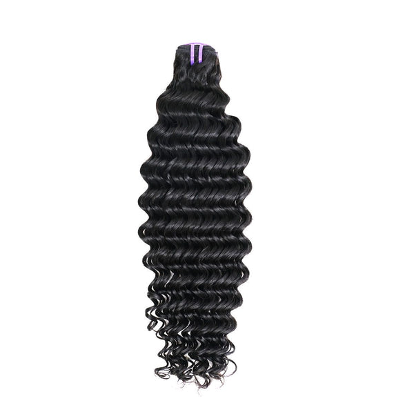Raw deep wave hair bundle showing its natural, defined wave pattern and rich texture.