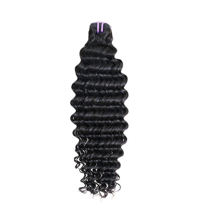 Raw deep wave hair bundle showing its natural, defined wave pattern and rich texture.